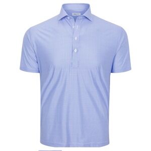 NWT Collars & Co Size 2X Large Featherweight Flex Polo Blue Micro Grid Relaxed